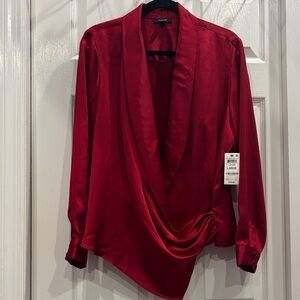 Alfani Deep Red Drape Blouse
